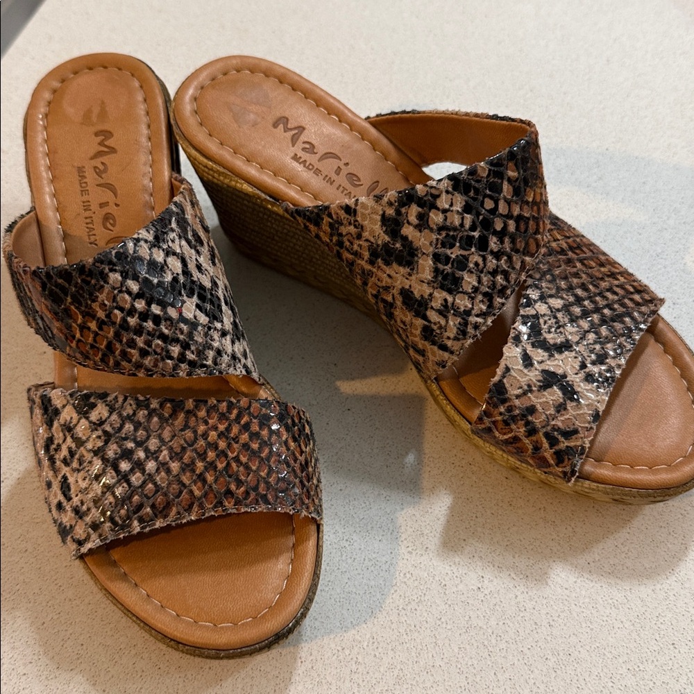 Maricela Women's Snake Print Sandals - Black and Brown
